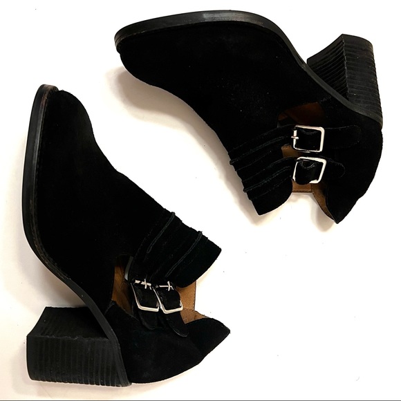 Jeffrey Campbell Black Suede Buckle Cutout Bootie B12/ - Picture 1 of 13